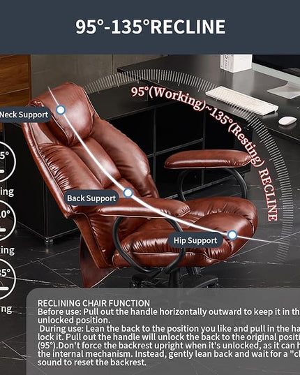 Office Chair Big and Tall, High Back Home Office Chair 400 lbs, Executive Desk Chair, Ergonomic Office Chair with Padded Armrest, Swivel Computer Chair PU Leather (Brown) - LeafyLoom