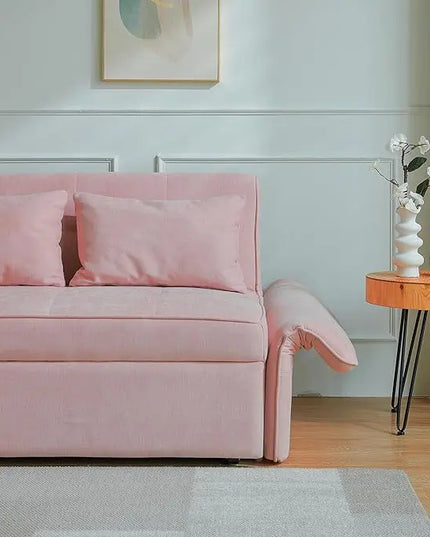 3-in-1 Multi-Functional Convertible Sofa, Chenille Sleeper Couch Pull-Out Bed, Loveseat Chaise Lounge with Adjustable Armrest and Reclining Backrest for Living Room, Small Space, Pink 53.5" - LeafyLoom