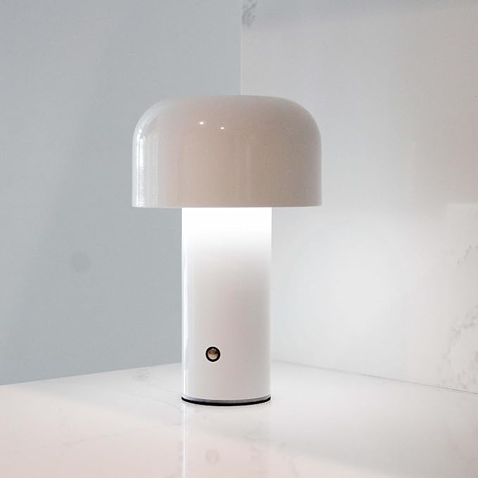 Monospace Mushroom Lamp | Minimalist Lamp (White) | Modern Metal Table Lamp | LED Bedside Lamp | 3 Color Settings - LeafyLoom