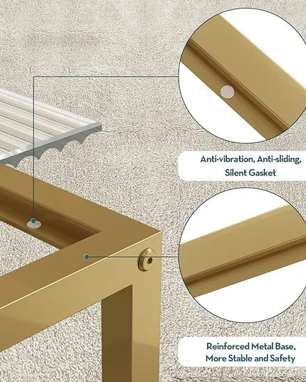 SAYGOER Modern Glass Coffee Table Small Squre Coffee Tables for Large or Small Space Unique Art Center Table for Living Room Home Office with Gold Metal Frame, Easy Assembly - LeafyLoom