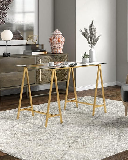 Tulsa Rectangular 48" Wide Desk in Brass - LeafyLoom