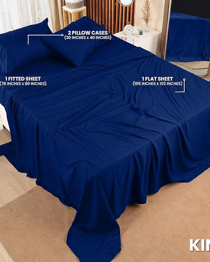 Utopia Bedding King Bed Sheets Set - 4 Piece Bedding - Brushed Microfiber - Shrinkage and Fade Resistant - Easy Care (King, Royal Blue) - LeafyLoom