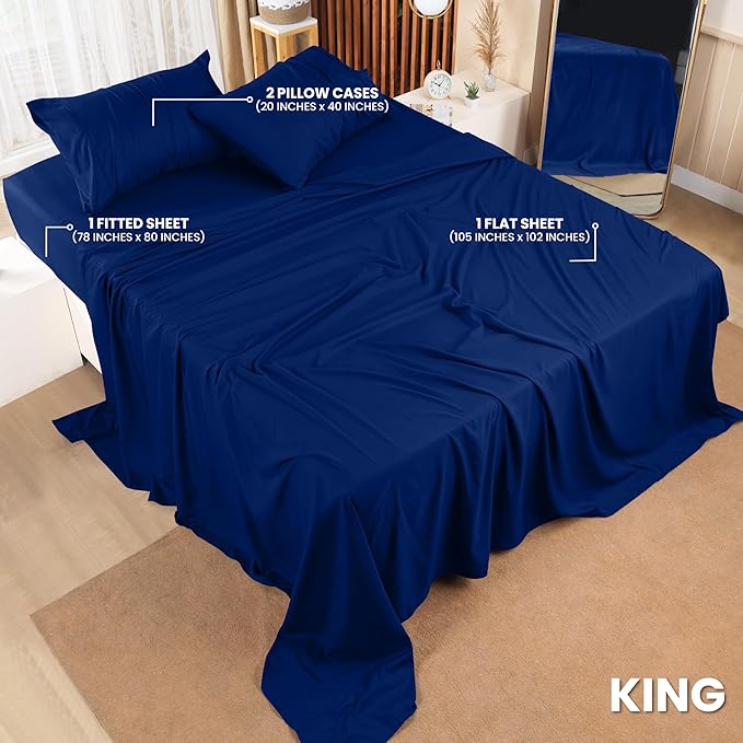 Utopia Bedding King Bed Sheets Set - 4 Piece Bedding - Brushed Microfiber - Shrinkage and Fade Resistant - Easy Care (King, Royal Blue) - LeafyLoom