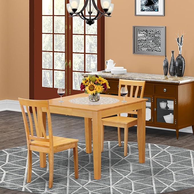 East West Furniture OXAN3-OAK-W Oxford 3 Piece Kitchen Set for Small Spaces Contains a Square Table and 2 Dining Room Chairs, 36x36 Inch - LeafyLoom