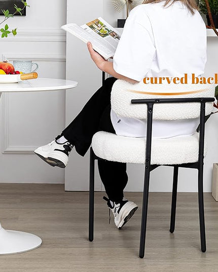 DYHOME Dining Chairs Set of 4, White Modern Upholstered Kitchen Dining Room Chairs, Boucle Dining Chairs Curved Backrest, Mid Century Kitchen Chairs with Black Metal Legs - LeafyLoom