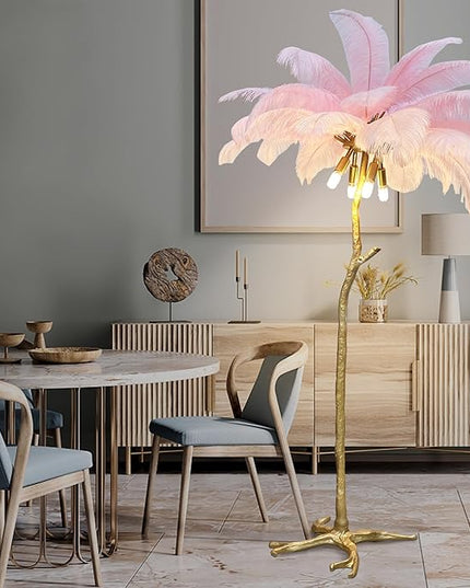 Romantic Feather Floor Lamp Modern Luxury Resin Ostrich Feather LED Lamp Living Room Bedroom Corner Decoration Floor Lamp Pink - LeafyLoom