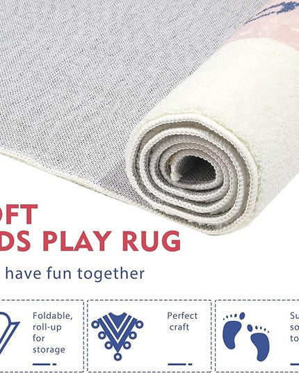 Topotdor Rainbow Sky Hopscotch Game Rugs,Kids Play Area Rugs Soft Floor Carpet for Bedroom Playroom Nursery,Great Gift for Girls & Boys,47" x 71" - LeafyLoom