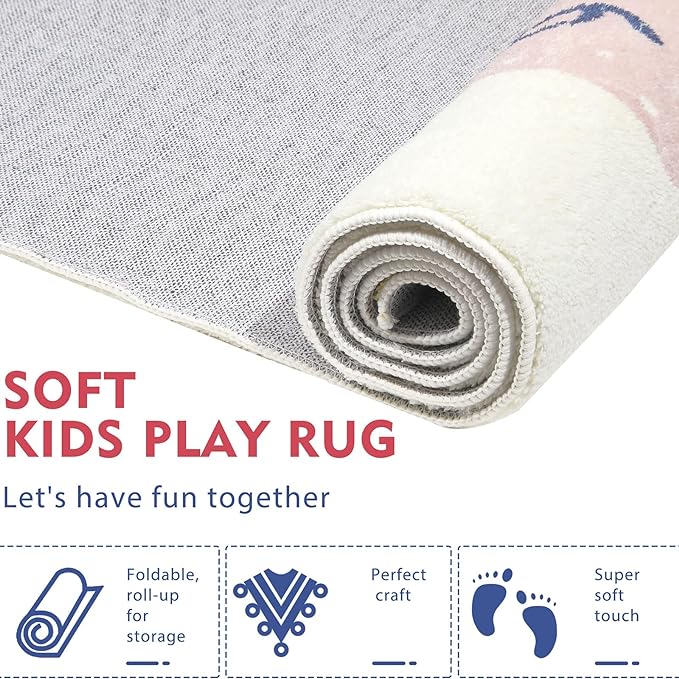 Topotdor Rainbow Sky Hopscotch Game Rugs,Kids Play Area Rugs Soft Floor Carpet for Bedroom Playroom Nursery,Great Gift for Girls & Boys,47" x 71" - LeafyLoom