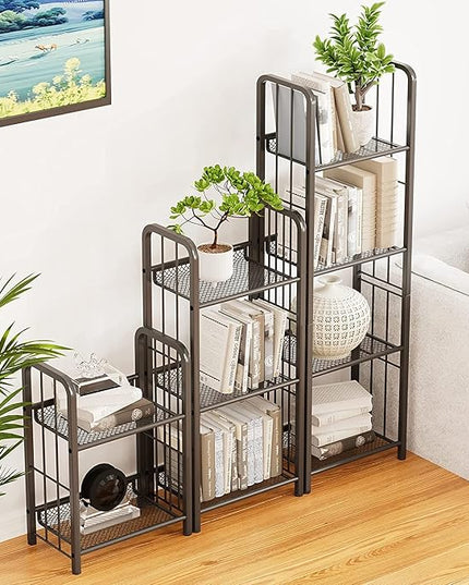 Bookshelf Storage Shelf Bookcase Freestanding Storage Stand for Living Room, Bedroom, Kitchen, Rust Resistance, Easy Assembly Free Combination Multi-Functional Organizer (2 Tiers, Black) - LeafyLoom
