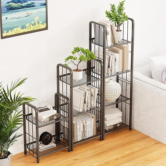 Bookshelf Storage Shelf Bookcase Freestanding Storage Stand for Living Room, Bedroom, Kitchen, Rust Resistance, Easy Assembly Free Combination Multi-Functional Organizer (2 Tiers, Black) - LeafyLoom