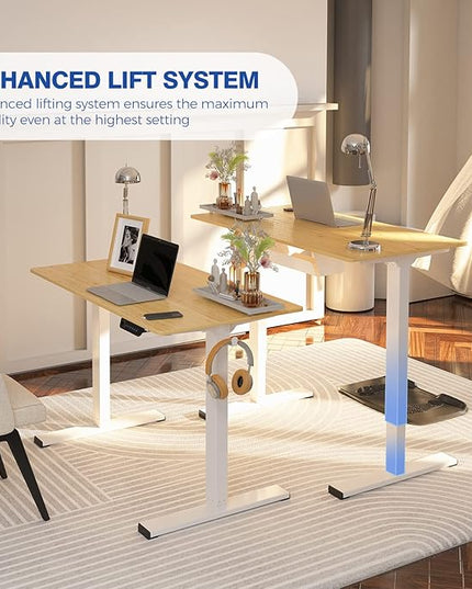 FLEXISPOT Standing Desk Quick Assembly Electric Sit Stand Desk Whole-Piece Desktop Ergonomic Memory Controller Adjustable Height Desk(White Frame + 40" Bamboo Texture Desktop) - LeafyLoom