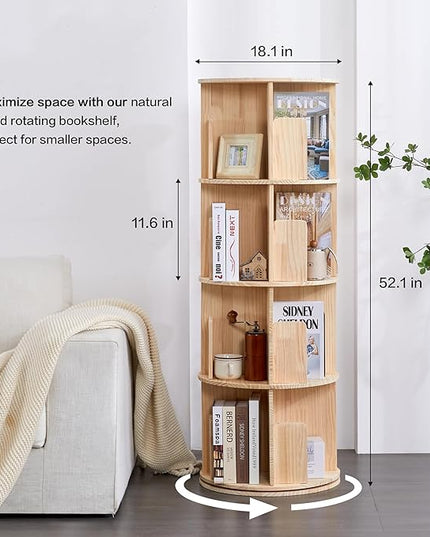 4 Tier Rotating Bookshelf 360 Display, Spinning Bookshelf Tower for Kids, Side Table, Floor Standing Bookcase Dtorage Rack, Circular Bookshelf Rotating for Living Room Study Room Office - LeafyLoom