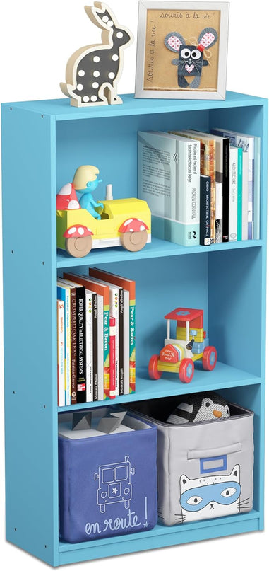 FURINNO Basic 3-Tier Bookcase Storage Shelves, Light Blue - LeafyLoom