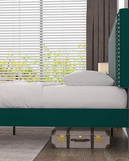 VECELO Queen Size Platform Bed Frame with Height Adjustable Upholstered Headboard, Modern Mattress Foundation,Strong Wood Slat Support, No Box Spring Needed, Easy Assembly - LeafyLoom
