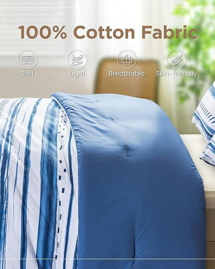 Sophia & William King Size Comforter Set for All Season, 3 Pcs Bedding Set with Navy Printed Comforter with & 2 Pillowcases - LeafyLoom