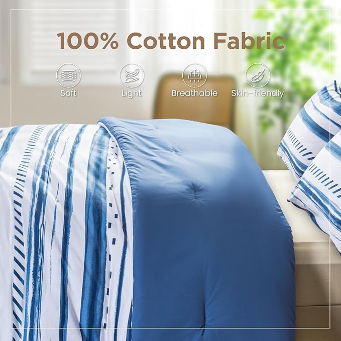 Sophia & William King Size Comforter Set for All Season, 3 Pcs Bedding Set with Navy Printed Comforter with & 2 Pillowcases - LeafyLoom