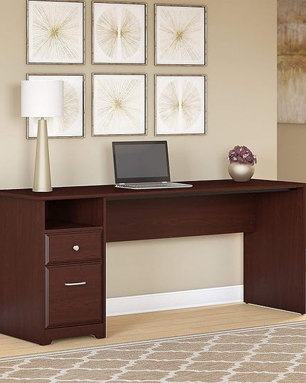 Bush Furniture Cabot Desks for Home Office with Storage and Chrome Hardware | Elegant Computer Table with Drawers, 72W, Harvest Cherry - LeafyLoom