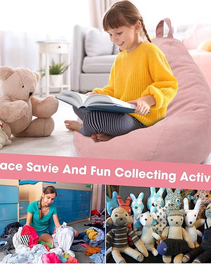 2 Pcs 100L Stuffed Animal Storage Bean Bag Chair Cover (No Filler) for Kids Soft Corduroy Stuffable Bean Bag Zipper for Organizing Children Plush Toys(Pink) - LeafyLoom