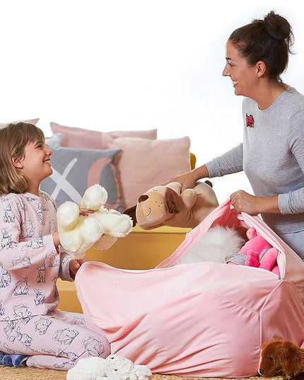 Aubliss Stuffed Animal Storage, Velvet Bean Bag Chairs Cover, X-Large 38" Ultra Soft Kids Toy Storage Organizer for Blankets Towels Clothes, Unicorn Pink Floral - LeafyLoom