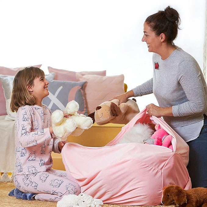 Aubliss Stuffed Animal Storage, Velvet Bean Bag Chairs Cover, X-Large 38" Ultra Soft Kids Toy Storage Organizer for Blankets Towels Clothes, Unicorn Pink Floral - LeafyLoom