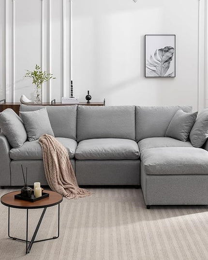 104.3" L-Shaped Convertible Sectional Sofa with Reversible Sleeper Chaise, Down Filled Upholstery Corner Couch w/Armrest for Living Room, Apartment, Office, Light Gray, 104.3 Inch - LeafyLoom