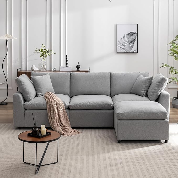104.3" L-Shaped Convertible Sectional Sofa with Reversible Sleeper Chaise, Down Filled Upholstery Corner Couch w/Armrest for Living Room, Apartment, Office, Light Gray, 104.3 Inch - LeafyLoom