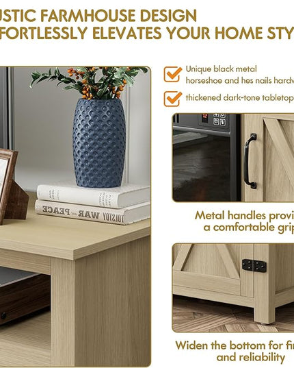 YESHOMY Fireplace TV Stand for Television up to 65+ Inch with Storage and Farmhouse Barn Doors, Entertainment Center with Cabinet and Shelves, Media Console for Living Room, Oak - LeafyLoom