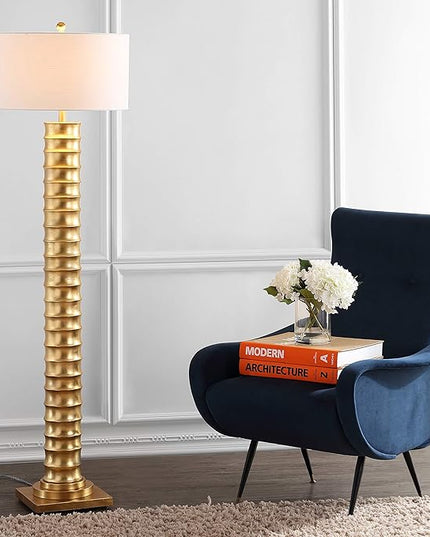 JONATHAN Y JYL4032A Serena 63" Metal LED Floor Lamp, Contemporary, Modern, Art Deco Style, Office, Elegant, Living Room, Family Room, Dining Room, Bedroom, Hallway, Foyer, Gold Leaf - LeafyLoom