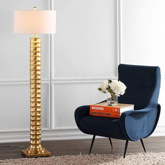 JONATHAN Y JYL4032A Serena 63" Metal LED Floor Lamp, Contemporary, Modern, Art Deco Style, Office, Elegant, Living Room, Family Room, Dining Room, Bedroom, Hallway, Foyer, Gold Leaf - LeafyLoom