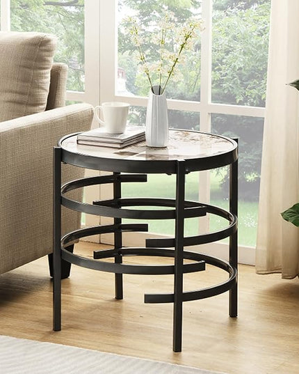Round Coffee Table Coffee Tables for Living Room Sintered Stone Marble Top Sturdy Metal Frame (Grey, 20.67 inches) - LeafyLoom