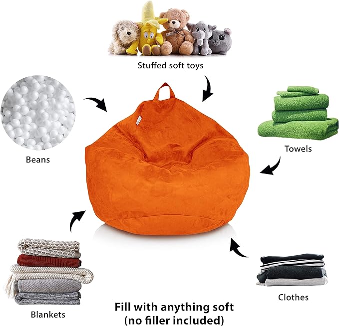 Bean Bag Stuffed Animal Storage Or Cover | No Filler | Extra Large | for Adults Or Kids | Double Stitched | Durable Zipper | Premium Microsuede - LeafyLoom