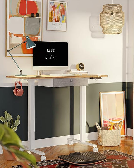 FEZIBO 40 x 24 Inches Standing Desk with Drawer, Adjustable Height Electric Stand up Desk with Storage, Sit Stand Home Office Desk, Ergonomic Computer Desk, Light Rustic - LeafyLoom
