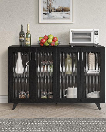 Panana Kitchen Buffet Server Table Accent Sideboard Cupboard Server Buffet Console Table with Doors Cabinet (49inch, black) - LeafyLoom