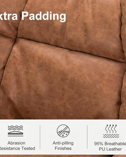 Faux Leather Accent Chair, Modern Cozy Vanity Chair with Wood Legs, Upholstered Single PU Leather Boucle Armchair for Living Room Bedroom Office Guest Room (Brown) - LeafyLoom