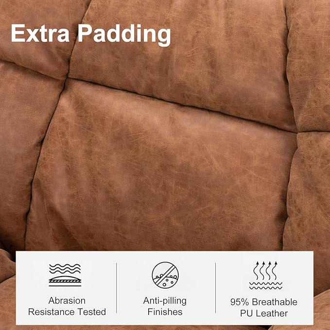 Faux Leather Accent Chair, Modern Cozy Vanity Chair with Wood Legs, Upholstered Single PU Leather Boucle Armchair for Living Room Bedroom Office Guest Room (Brown) - LeafyLoom