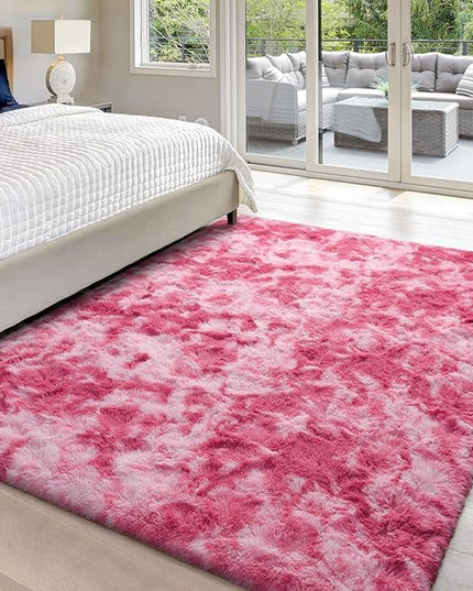 5x8 Large Area Rugs for Living Room, Super Soft Fluffy Modern Bedroom Rug, Tie-Dyed Blush Pink Indoor Shag Fuzzy Carpets for Girls Kids Nursery Room Home Decor - LeafyLoom