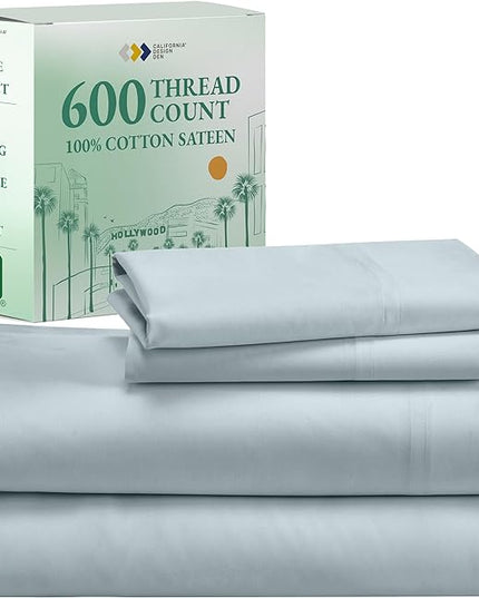 California Design Den Luxury Twin Sheet Set - 100% Cotton, 600 Thread Count Deep Pocket Twin Sheets, Soft Hotel-Quality Bedding with Sateen Weave - Seafoam - LeafyLoom