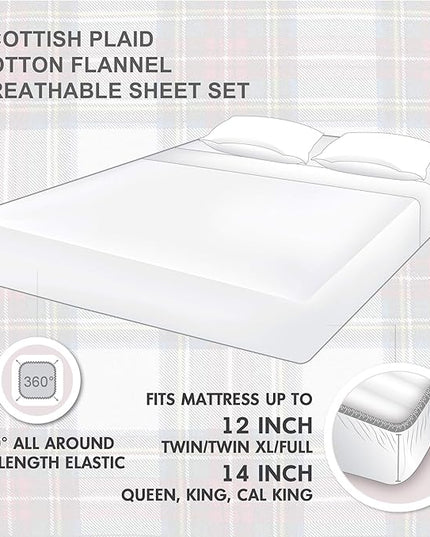 Comfort Spaces Cotton Flannel Breathable Warm Deep Pocket Sheets With Pillow Case Bedding, Twin, Scottish Plaid Red, 3 Piece - LeafyLoom