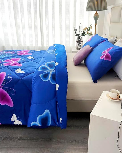 SDY 3PCS Butterfly Comforter Set Twin, Bed in a Bag Set Twin Quilt Set, Kawaii Comforter Purple Floral Bedding, Bedroom Decor Aesthetic for Girls, Kids, Toddler, Children, Teenage, Baby… - LeafyLoom