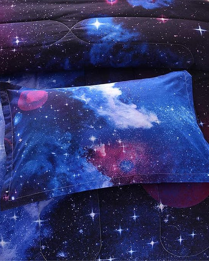 A Nice Night Galaxy Bedding Sets Outer Space Comforter 3D Printed Space Quilt Set King Size,for Children Boy Girl Teen Kids - includes 1 Comforter, 2 Pillow Cases - LeafyLoom