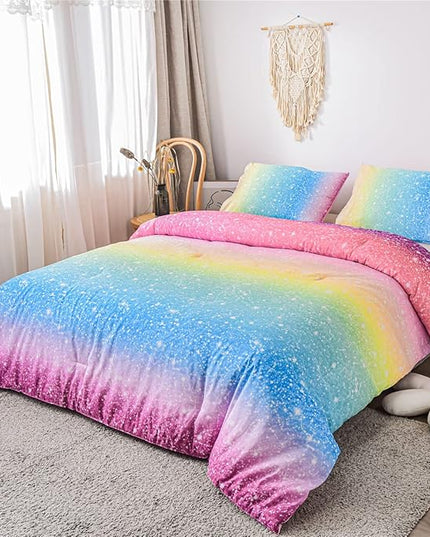 Holawakaka Space Star Ombre Comforter Set Ombre Multi-color Gradient Bedding Set Twin Size (Multi-color, Twin) - LeafyLoom