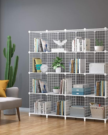 HOMIDEC Wire Cube Storage, Storage Shelves 16 Cube Bookshelf Bookcase Closet Organizer and Storage, Wire Storage Shelves Multi-Use DIY Storage Cube Shelf for Books, Toys, Clothes, Tools - LeafyLoom