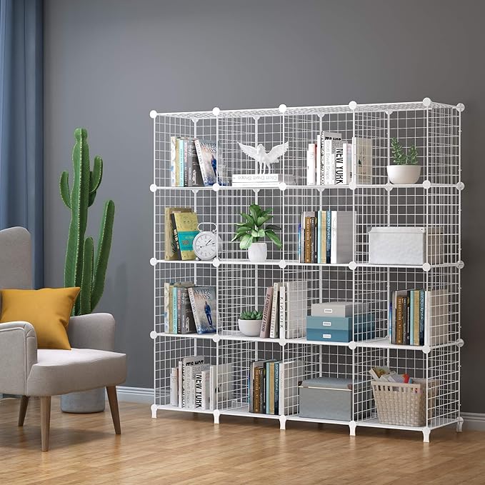 HOMIDEC Wire Cube Storage, Storage Shelves 16 Cube Bookshelf Bookcase Closet Organizer and Storage, Wire Storage Shelves Multi-Use DIY Storage Cube Shelf for Books, Toys, Clothes, Tools - LeafyLoom