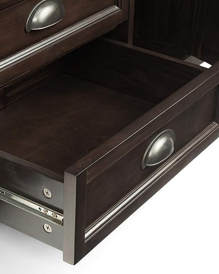 SIMPLIHOME Burlington SOLID WOOD Universal TV Media Stand, 72 inch Wide, Traditional, Living Room Entertainment Center with Storage, for Flat Screen TVs up to 80 inches in Mahogany Brown - LeafyLoom