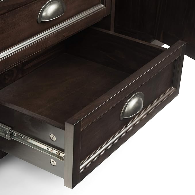 SIMPLIHOME Burlington SOLID WOOD Universal TV Media Stand, 72 inch Wide, Traditional, Living Room Entertainment Center with Storage, for Flat Screen TVs up to 80 inches in Mahogany Brown - LeafyLoom