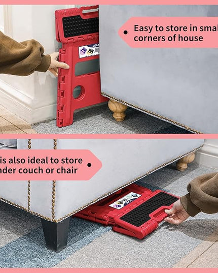Delxo Folding Step Stool,Non-Slip Stool 13 inch Height Premium Heavy Duty Foldable Stool for Kids and Adults,Kitchen Garden Bathroom Stepping Stool 1 Pack in Red,2021 Upgrade Dotted Texture - LeafyLoom