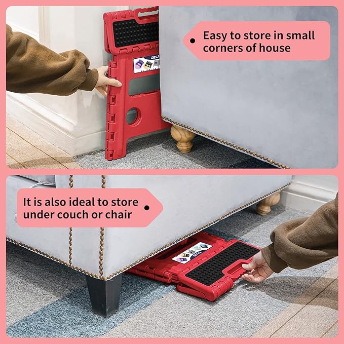 Delxo Folding Step Stool,Non-Slip Stool 13 inch Height Premium Heavy Duty Foldable Stool for Kids and Adults,Kitchen Garden Bathroom Stepping Stool 1 Pack in Red,2021 Upgrade Dotted Texture - LeafyLoom