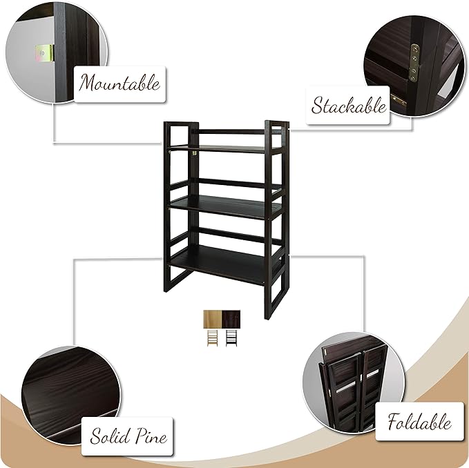 Casual Home 3-Shelf Folding Student Bookcase (20.75" Wide)-Espresso - LeafyLoom