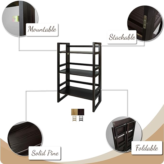 Casual Home 3-Shelf Student 20.75" Wide Folding Bookcase, Natural (New) - LeafyLoom