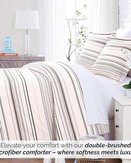 Southshore Fine Living, Inc. Twin Comforter Set, Down Alternative All-Season Striped Comforter with Matching Pillow Sham, Soft Coastal Bedspread for Twin or Twin XL Bed, Coastal Stripes Taupe - LeafyLoom